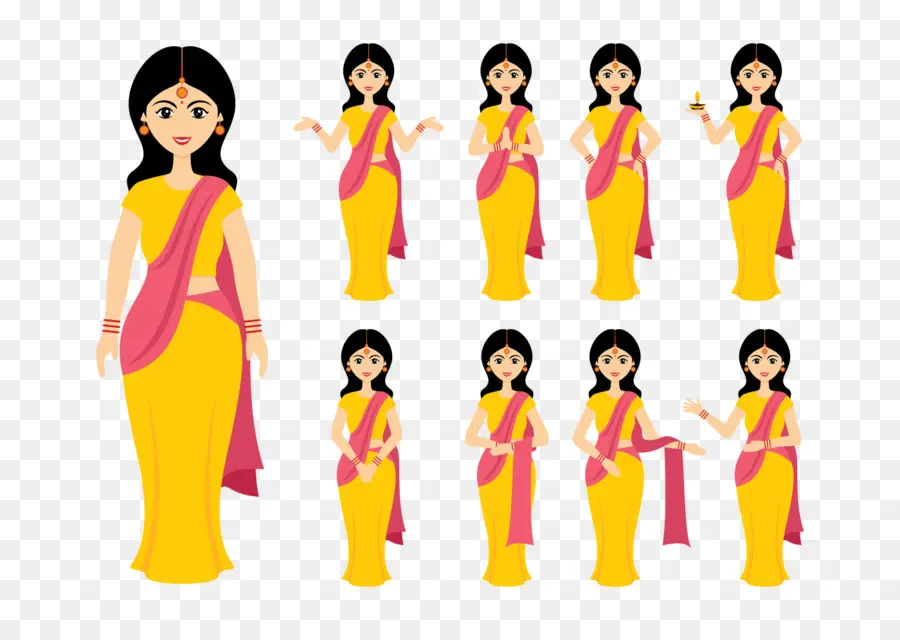 Mulheres De Desenho Animado Em Saree，Tradicional PNG