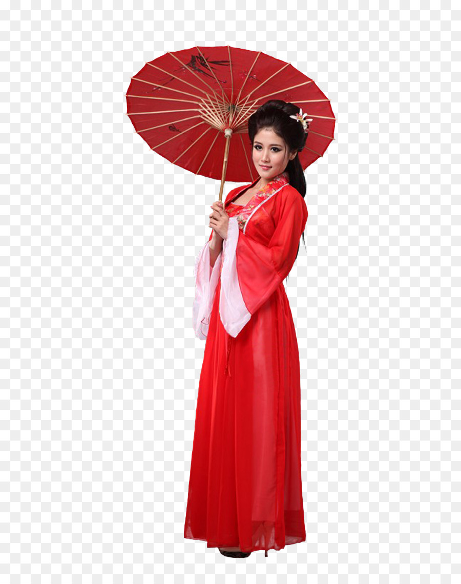 Mulher Com Guarda Chuva，Vestido Tradicional PNG