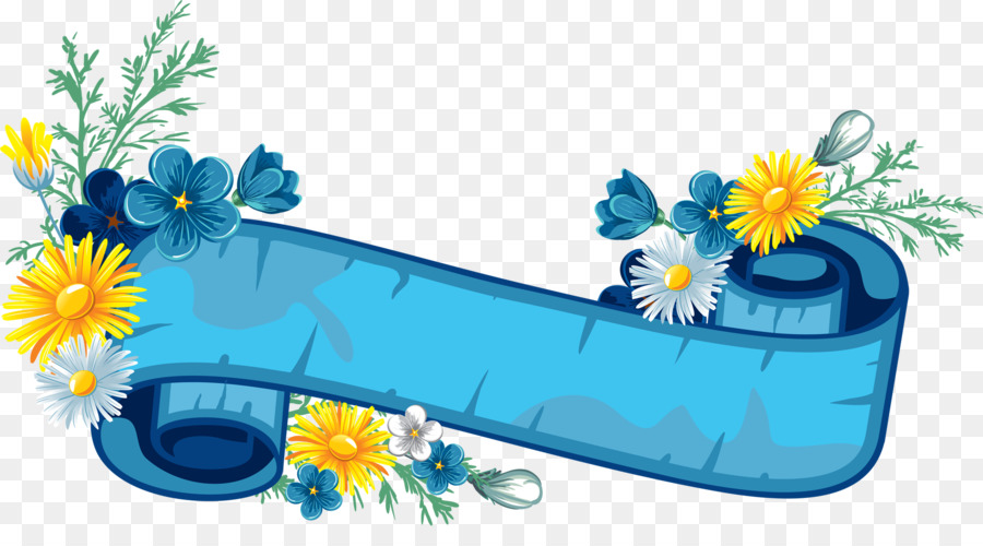 Fita Azul Com Flores，Flores PNG