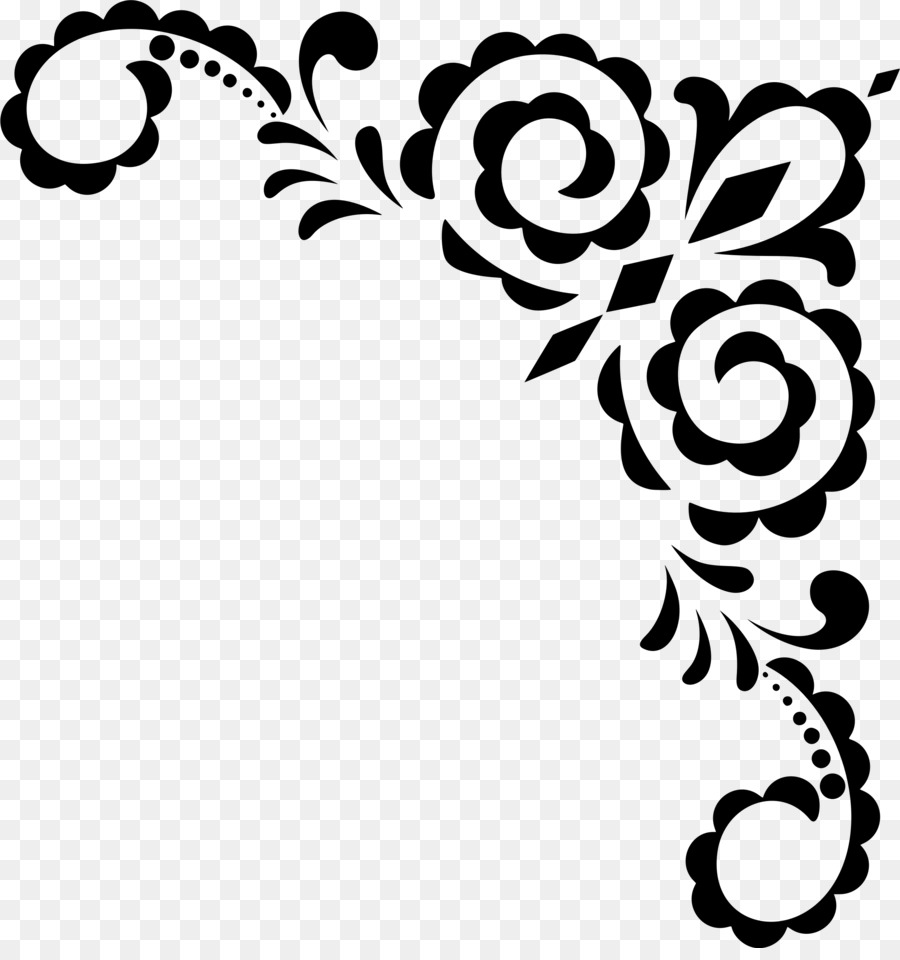 Canto Floral，Preto E Branco PNG