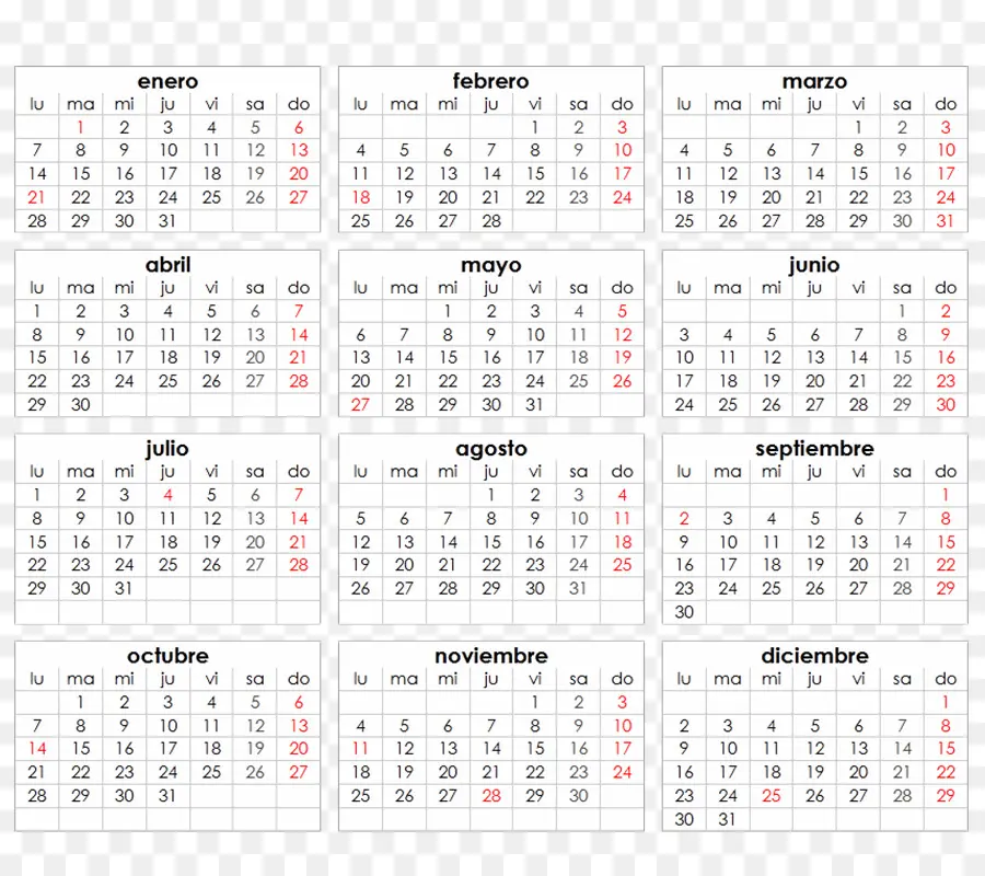 Calendário Espanhol，Meses PNG