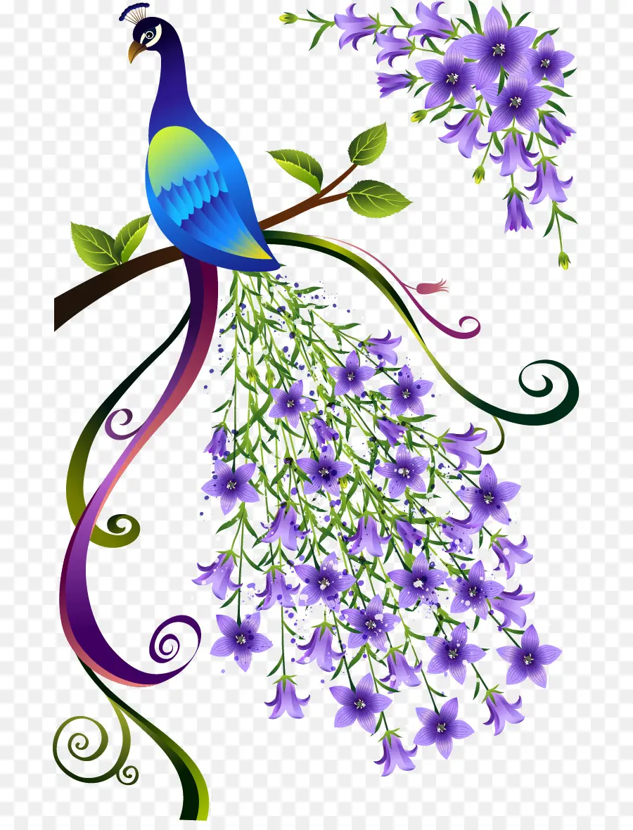 Pavão Com Flores，Pássaro PNG