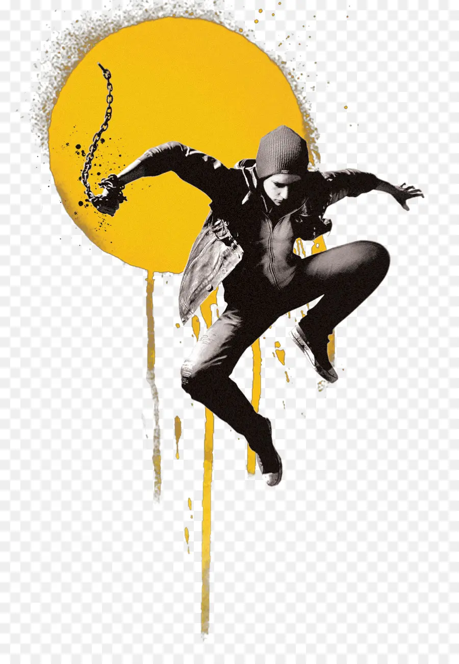 Homem Saltando，Círculo Amarelo PNG