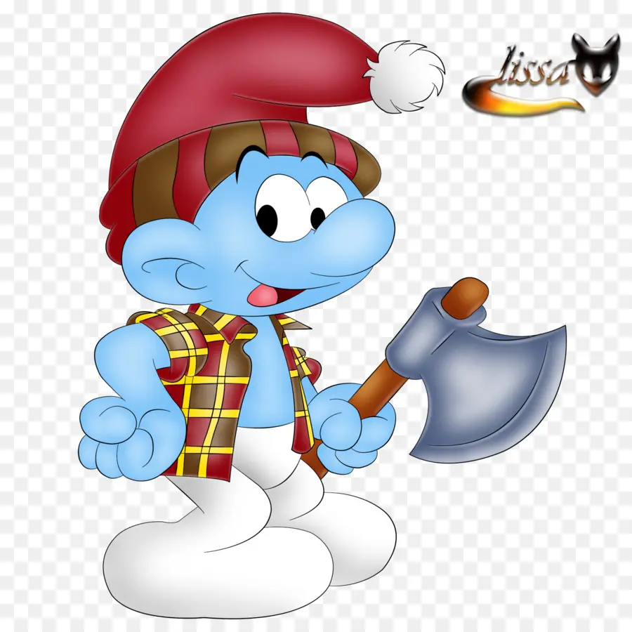 Personagem De Desenho Animado Azul Com Machado，Desenho Animado PNG