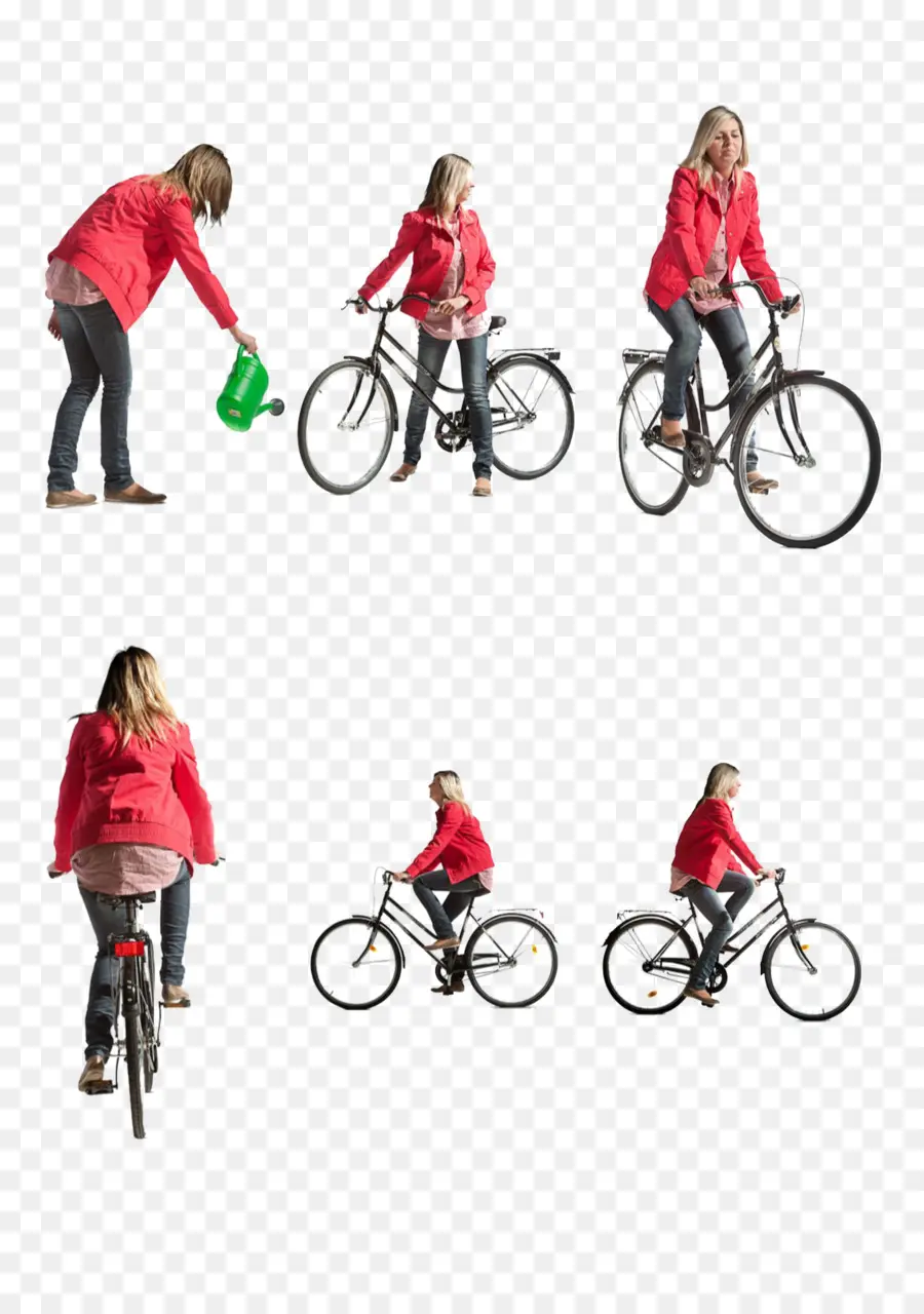 Mulher De Bicicleta，Jaqueta Vermelha PNG