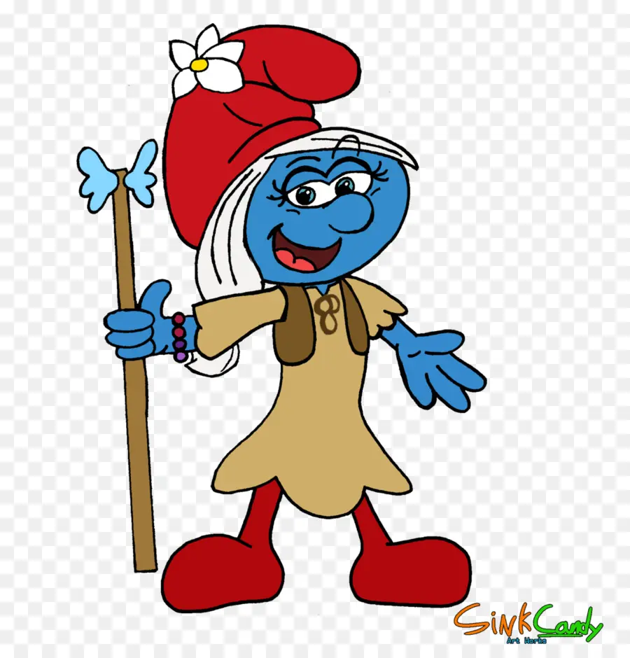 Personagem Smurf Com Cajado，Smurf PNG