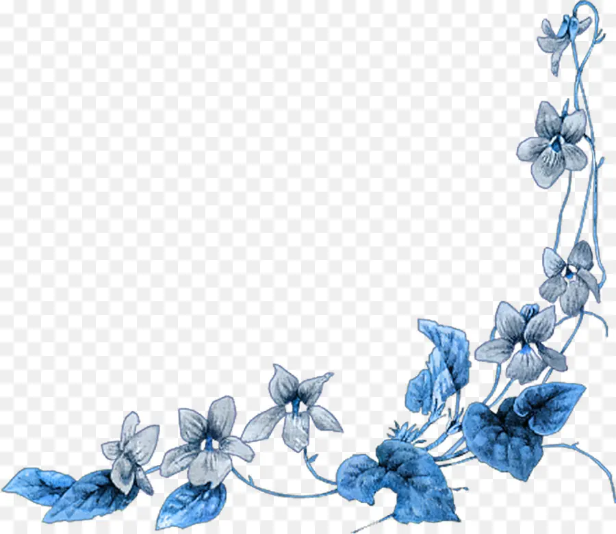 Canto Floral Azul，Flores PNG