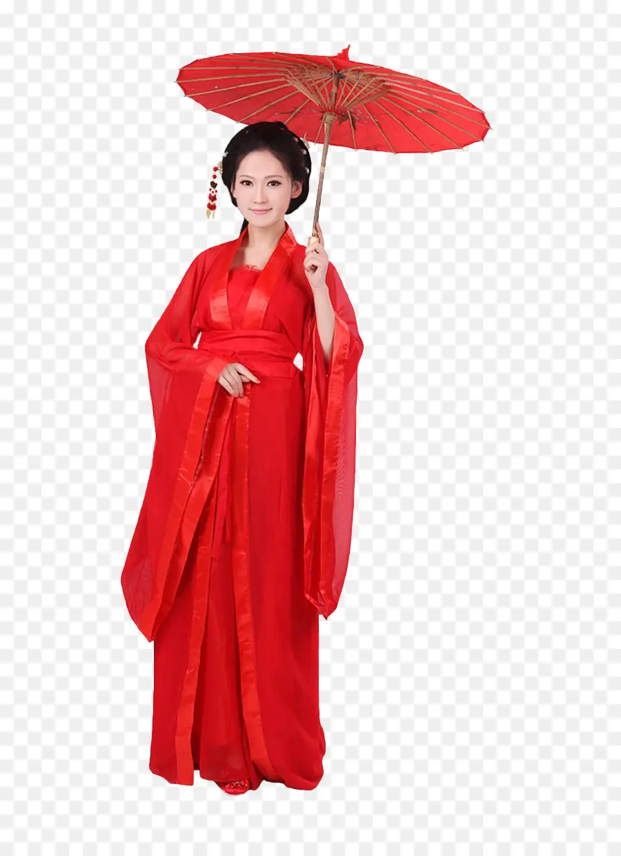 Vestido Vermelho，Guarda Chuva PNG