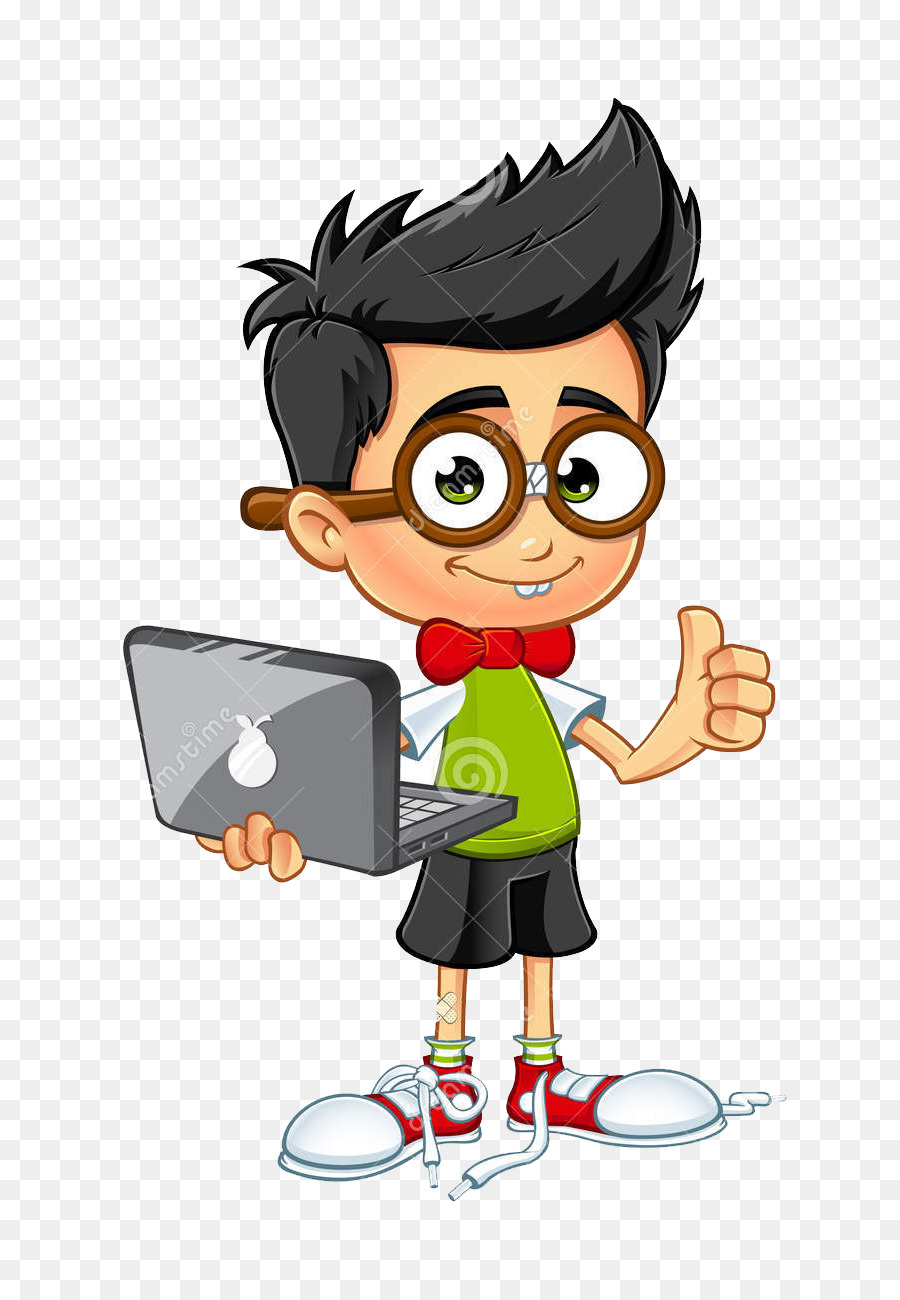 Menino Com Laptop，Desenho Animado PNG