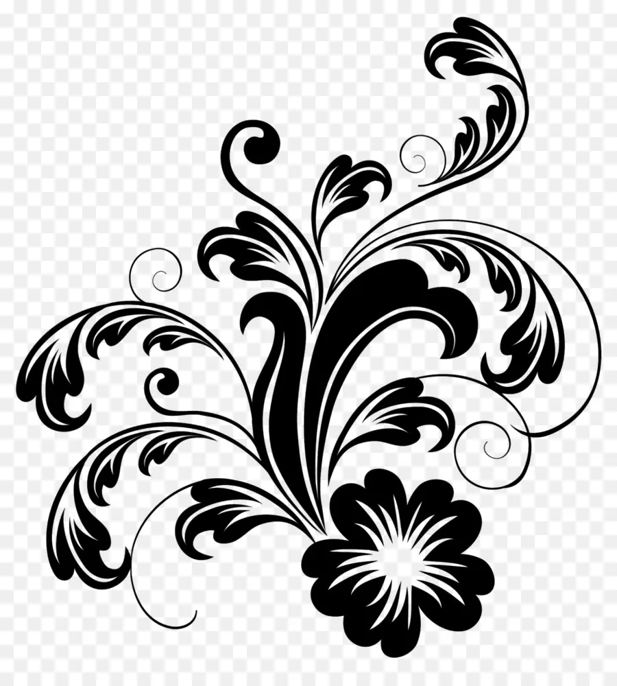 Desenho Floral，Preto E Branco PNG