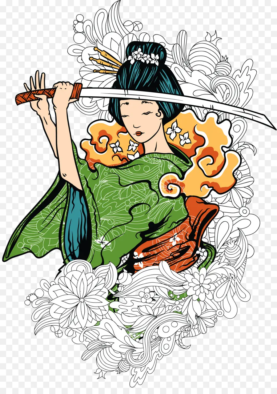 Mulher Samurai，Espada PNG