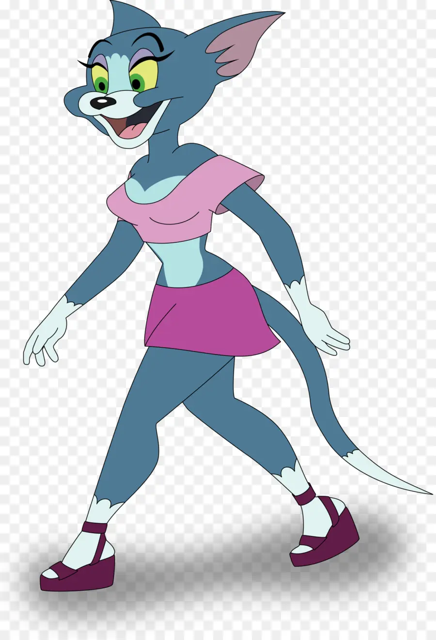 Gato Antropomórfico Azul，Vestido Rosa PNG