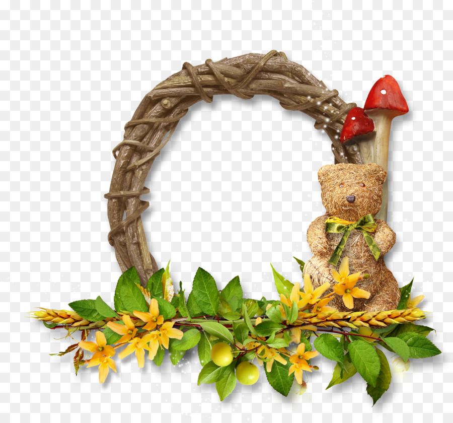 Urso Com Guirlanda，Flores PNG