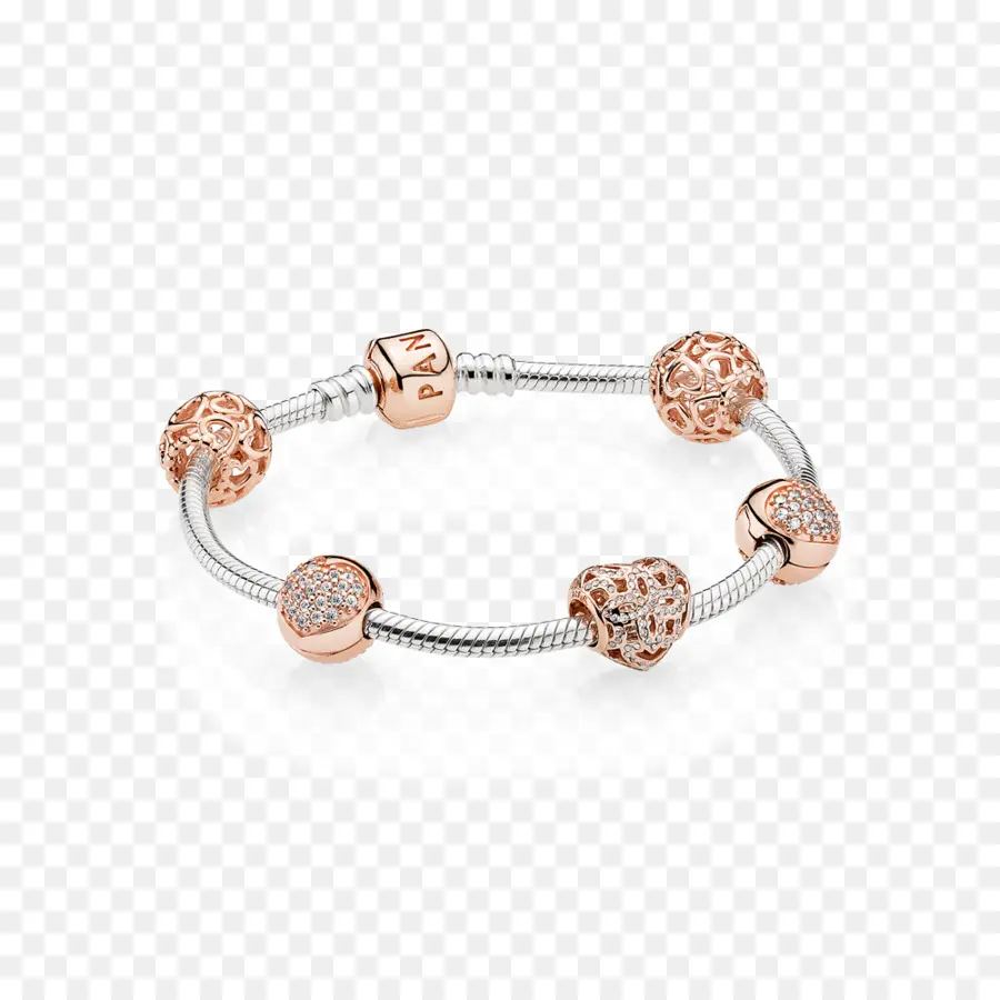 Pulseira De Prata Com Pingentes Em Ouro Rosa，Pulseira PNG