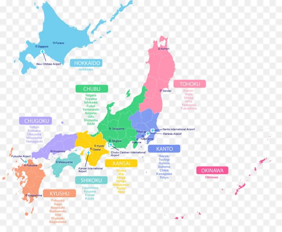 Mapa Do Japão，Regiões PNG