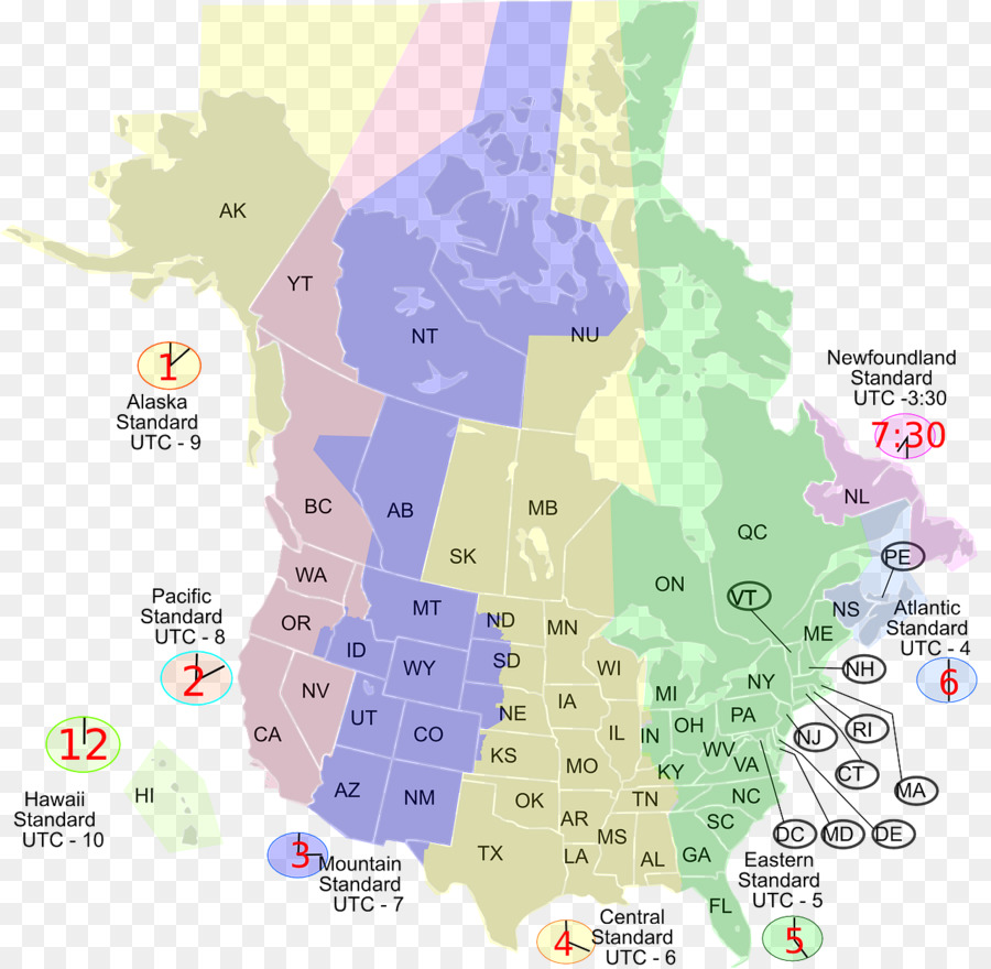 Mapa De Fuso Horário，Canadá PNG