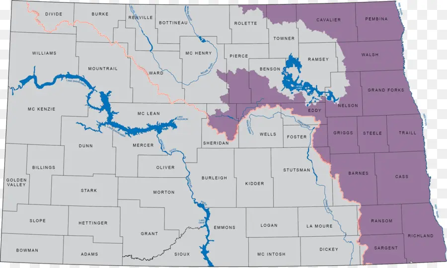 Mapa De Dakota Do Norte，Condados PNG