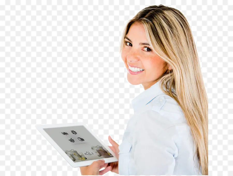 Mulher Com Tablet，Sorrindo PNG