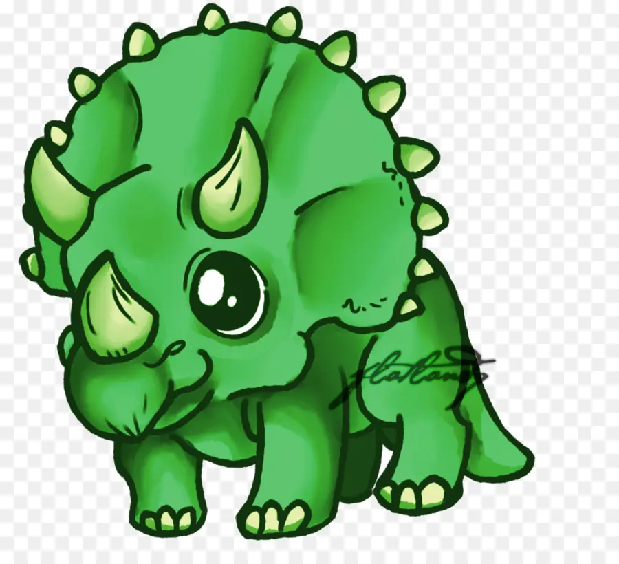 Tricerátopo De Desenho Animado，Verde PNG