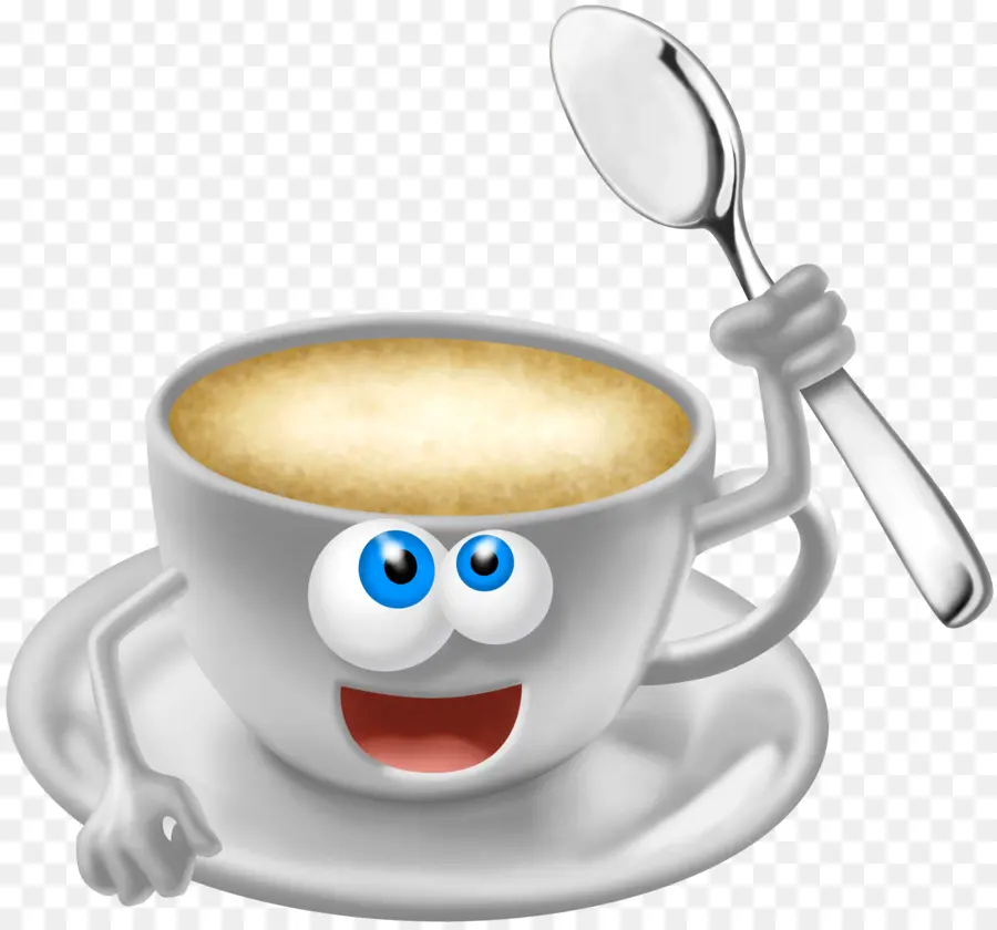 Xícara De Café Feliz，Colher PNG