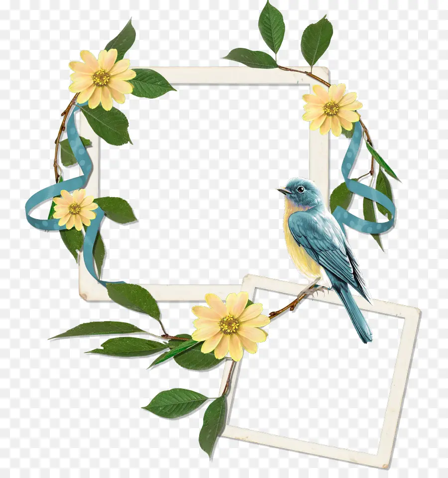 Pássaro E Flores，Quadro PNG