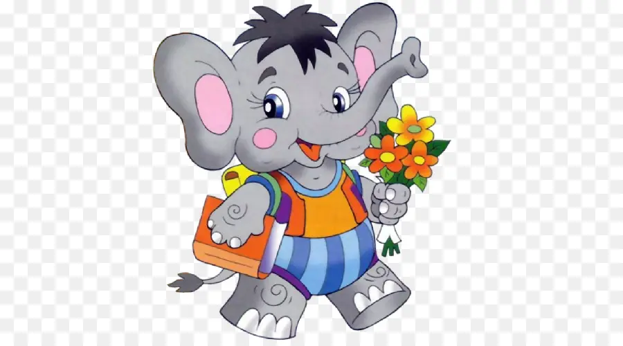 Elefante Com Flores，Desenho Animado PNG