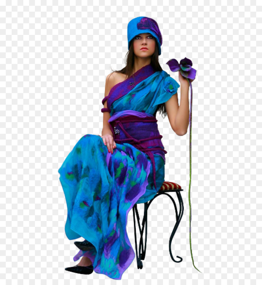 Mulher De Vestido Azul，Chapéu PNG