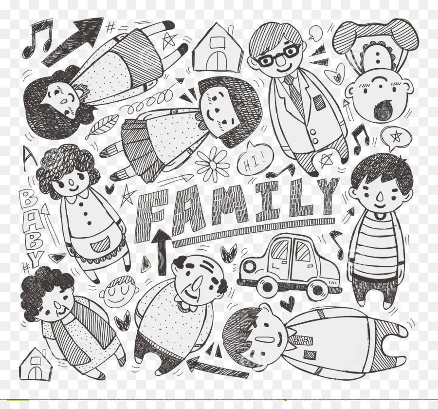 Doodle De Família，Desenho Animado PNG