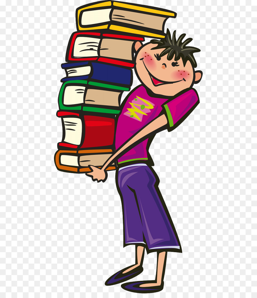 Menino Com Livros，Desenho Animado PNG