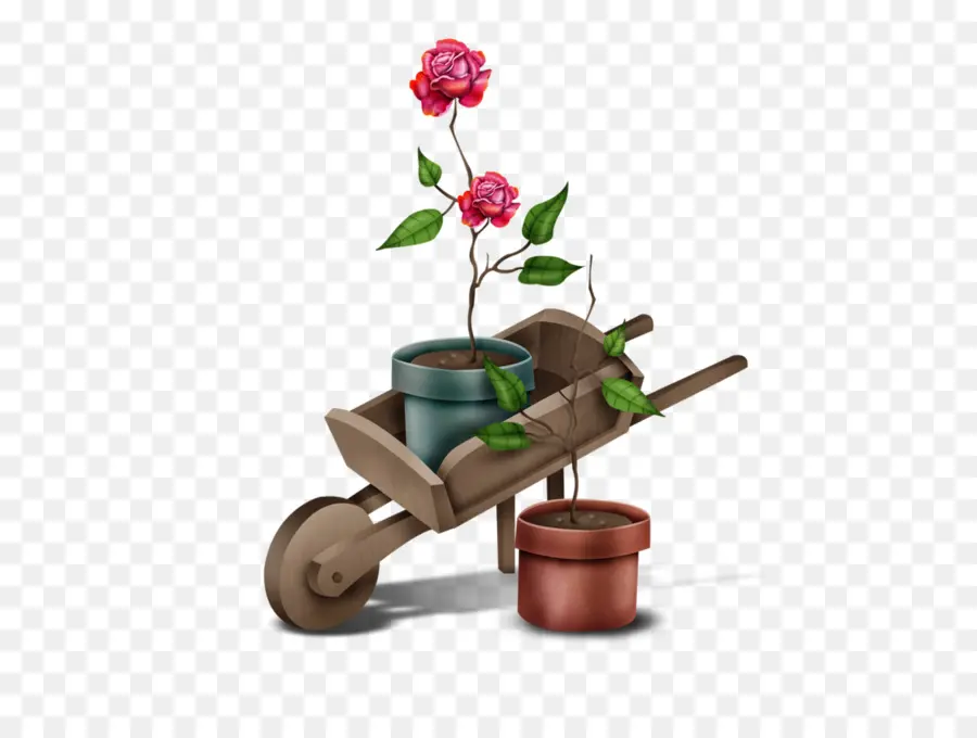 Carrinho De Mão Com Plantas，Flores PNG