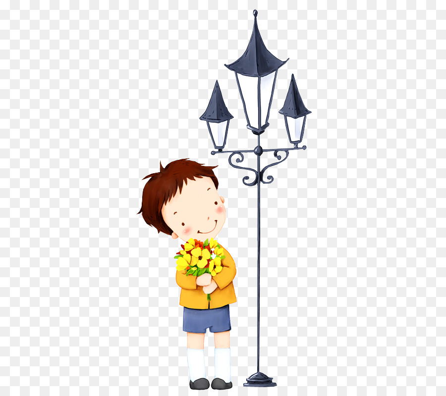 Menino Com Flores，Poste De Iluminação PNG