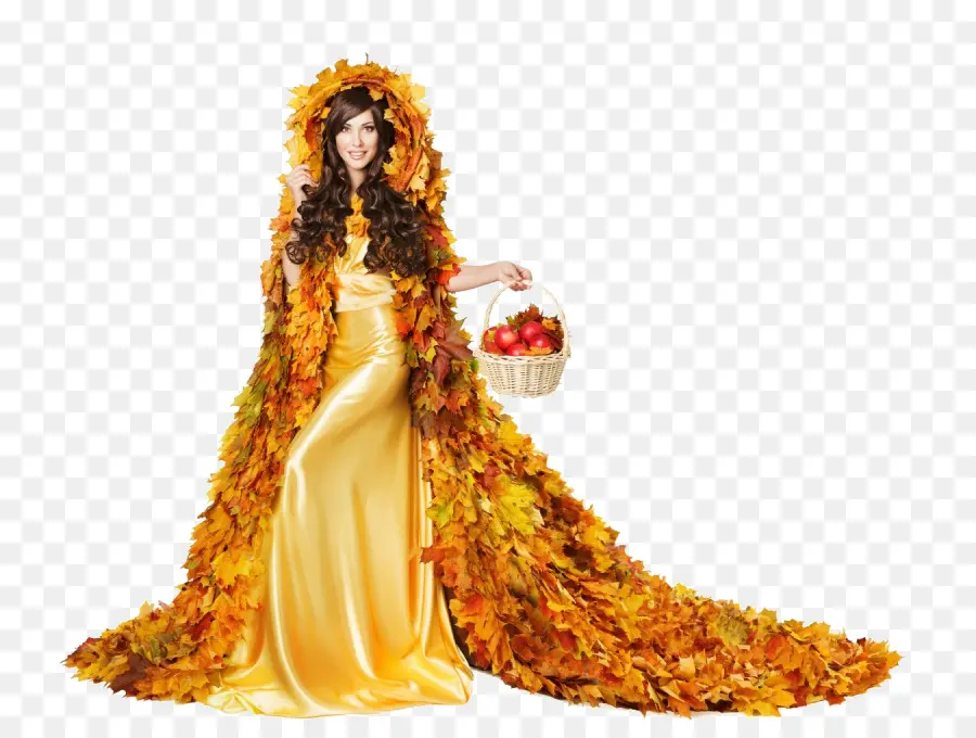 Mulher Com Vestido De Outono，Outono PNG