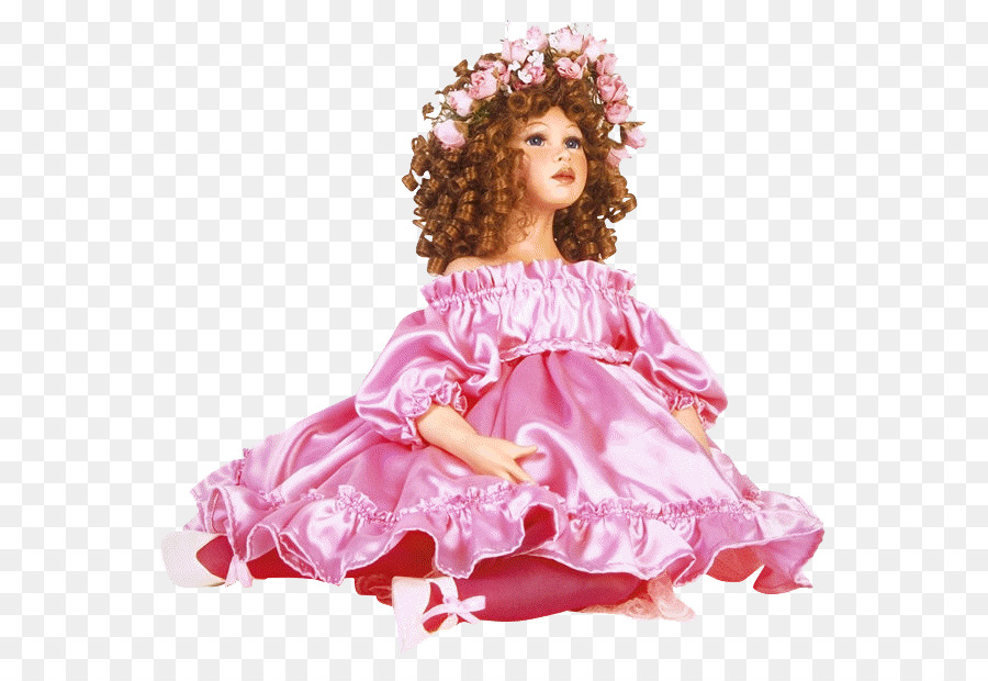 Boneca Rosa Com Vestido，Cabelo Cacheado PNG