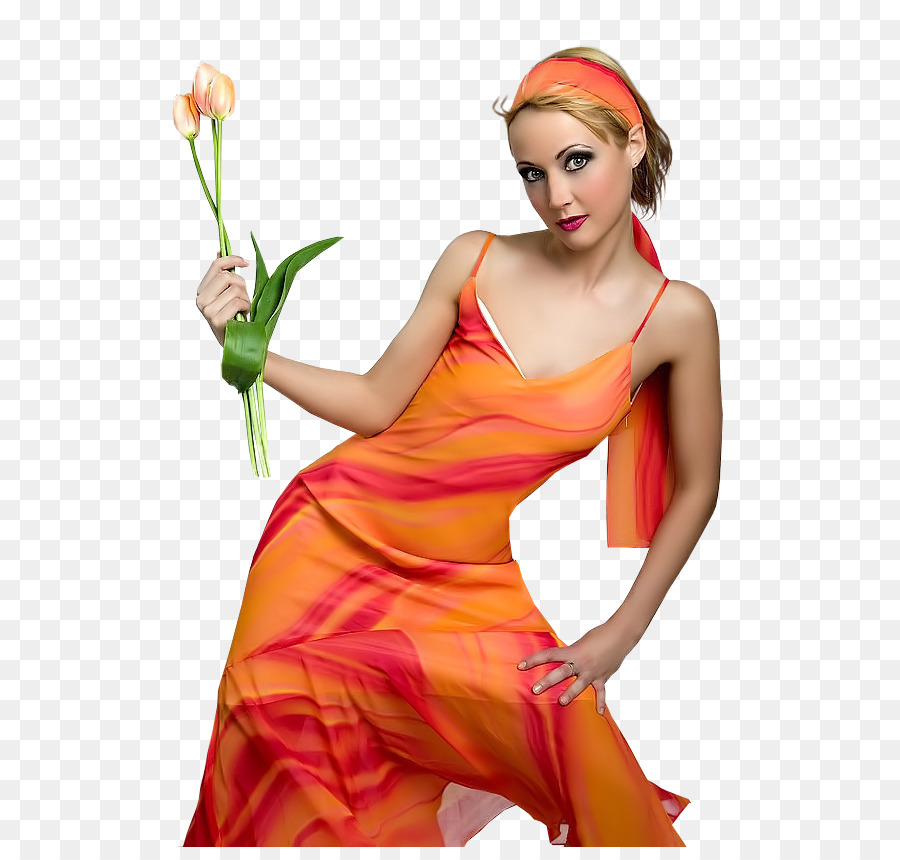 Mulher De Vestido Laranja，Moda PNG