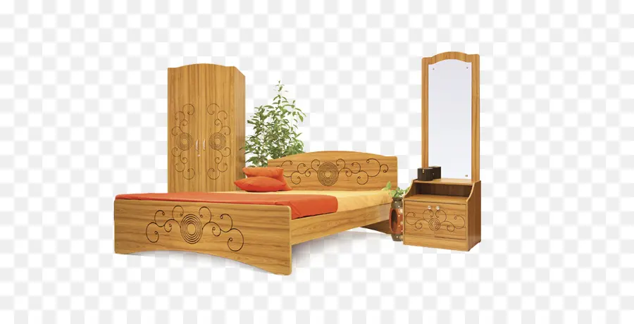 Conjunto De Quarto De Madeira，Cama PNG