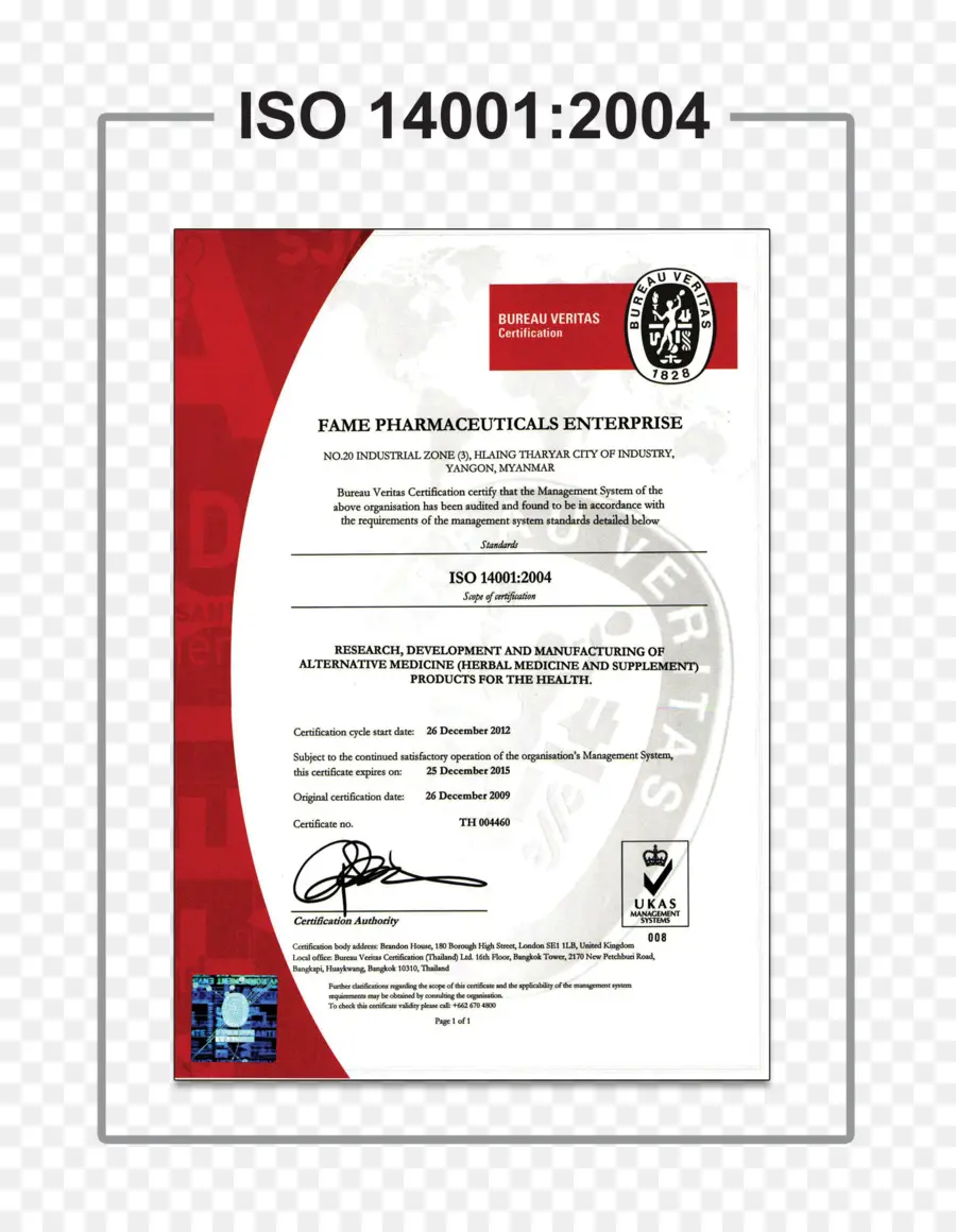 Certificado Iso 14001 2004，Certificação PNG