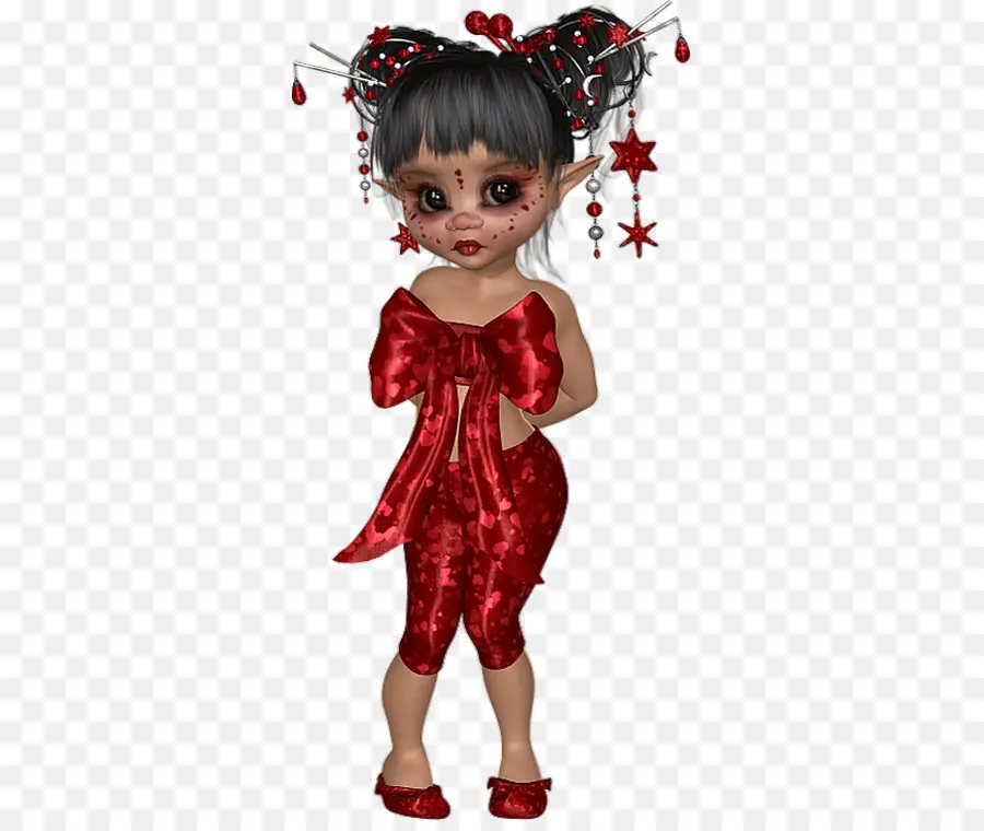 Boneca Fofa，Laço Vermelho PNG