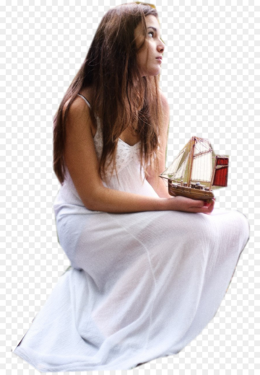 Mulher Com Modelo De Navio，Vestido Branco PNG