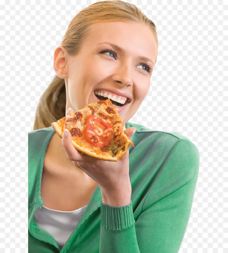 Mulher Comendo Pizza，Sorrindo PNG