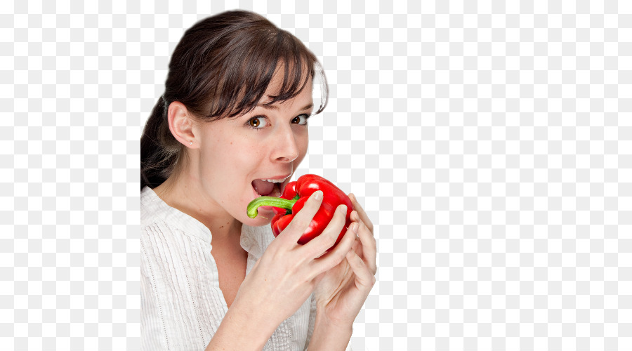 Mulher Comendo Pimentão Vermelho，Vegetal PNG