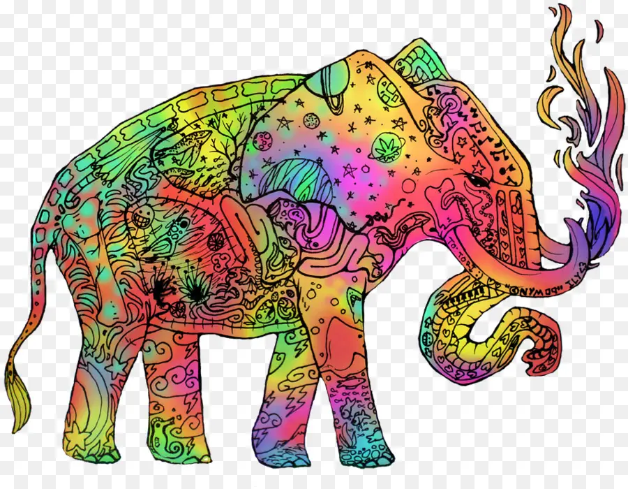 Elefante Colorido，Psicodélico PNG