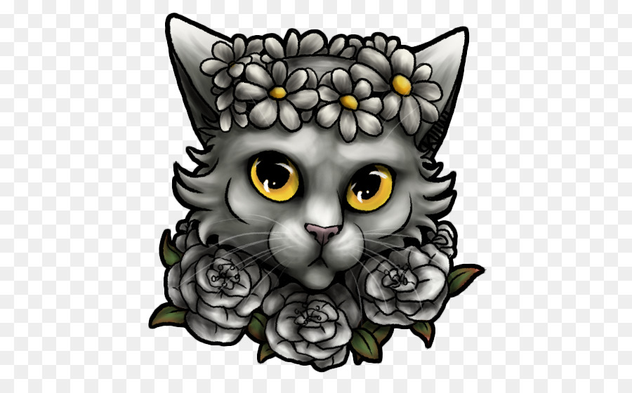 Gato Com Flores，Cinza PNG