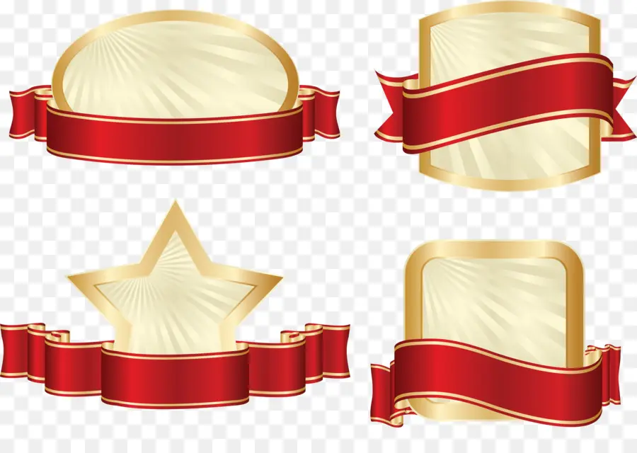 Emblemas De Fita Vermelha，Ouro PNG