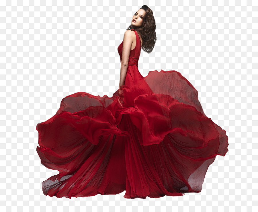mulher com vestido vermelho