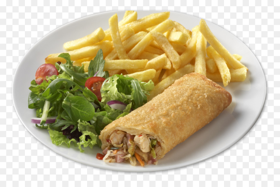 Rolinho Frito E Batatas Fritas，Salada PNG