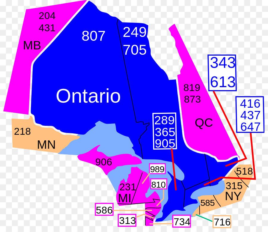 Mapa De Código De área，Ontário PNG