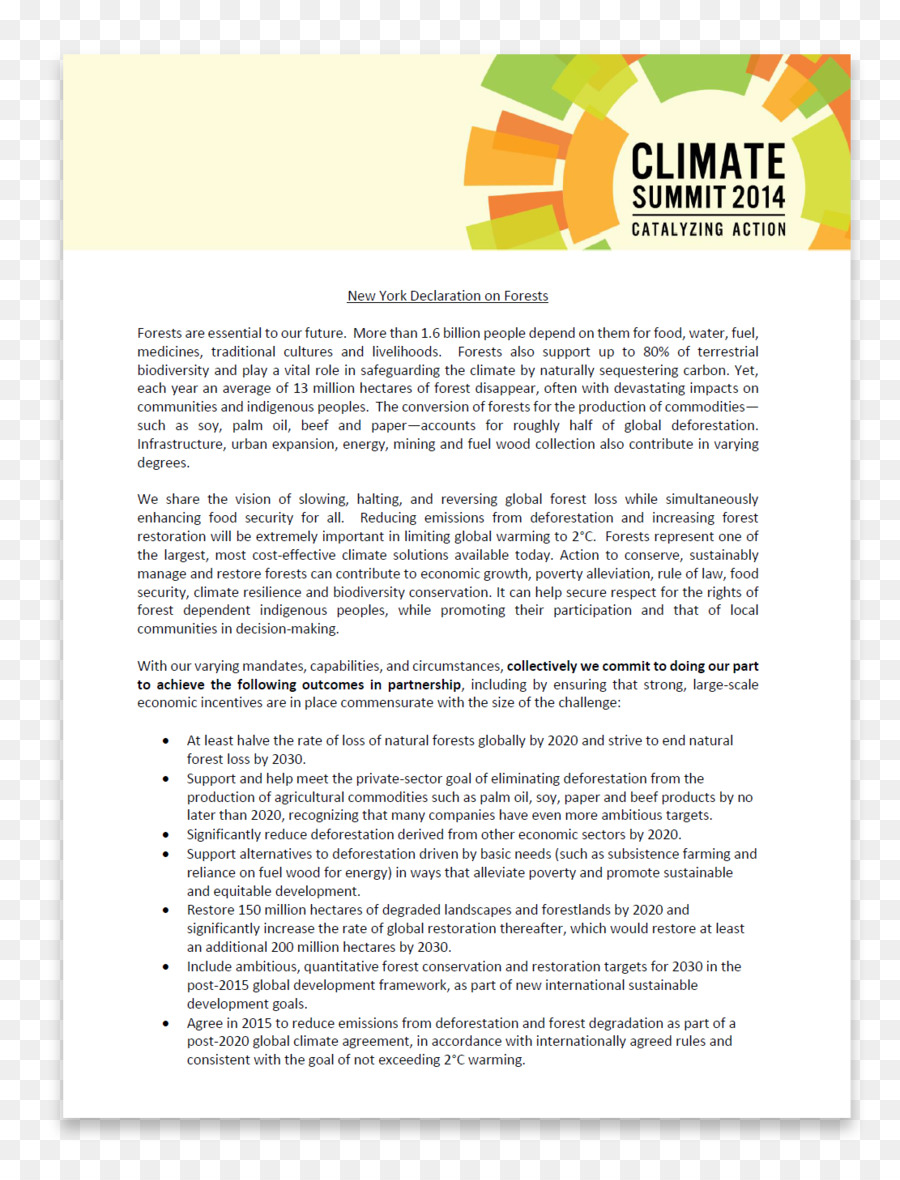 Cúpula Do Clima，Nova York Declaração Sobre Florestas PNG