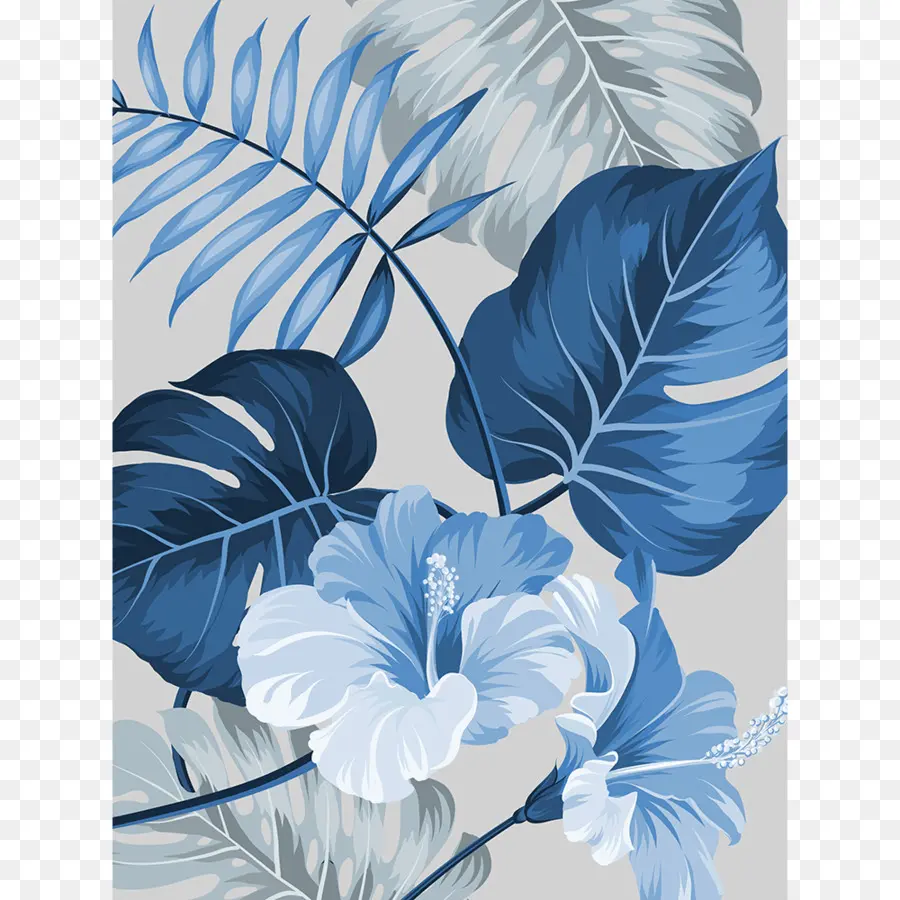 Padrão Floral Azul，Folhas PNG