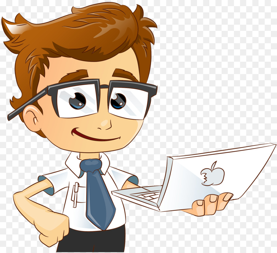 Personagem De Desenho Animado Com Laptop，Computador Portátil PNG