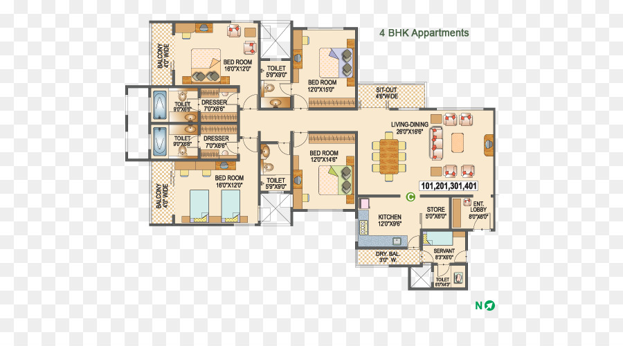 Layout Do Apartamento，4 Bhk PNG